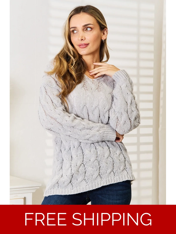 Woven Right Cable-Knit Hooded Sweater